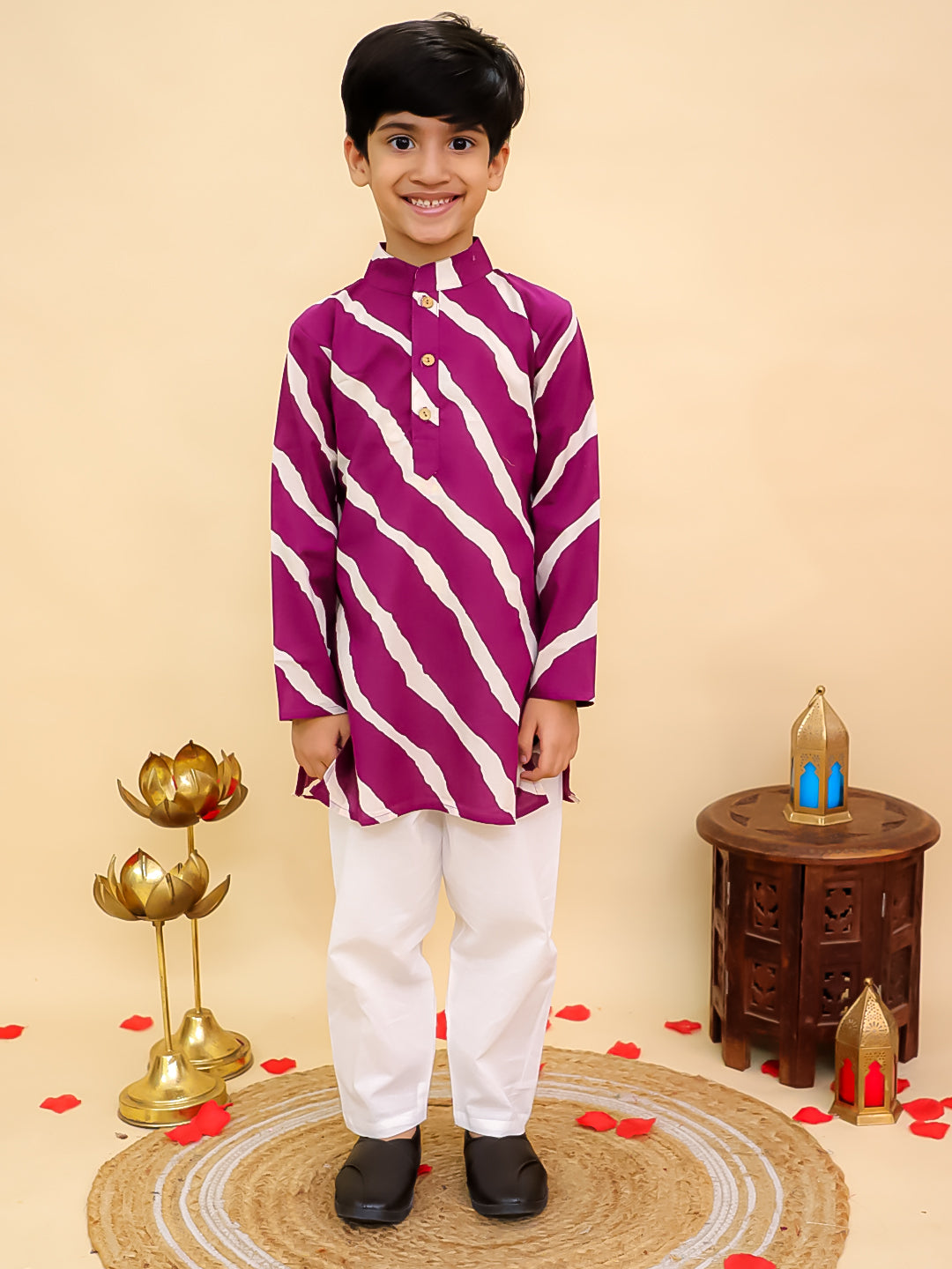 Purple Cotton Full sleeves Leheriya Print Kurta Pyjama Set - AJ Dezines