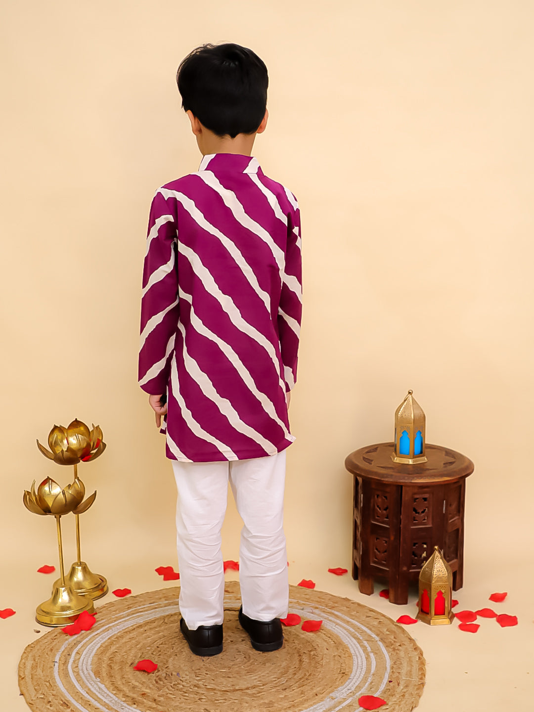 Purple Cotton Full sleeves Leheriya Print Kurta Pyjama Set - AJ Dezines