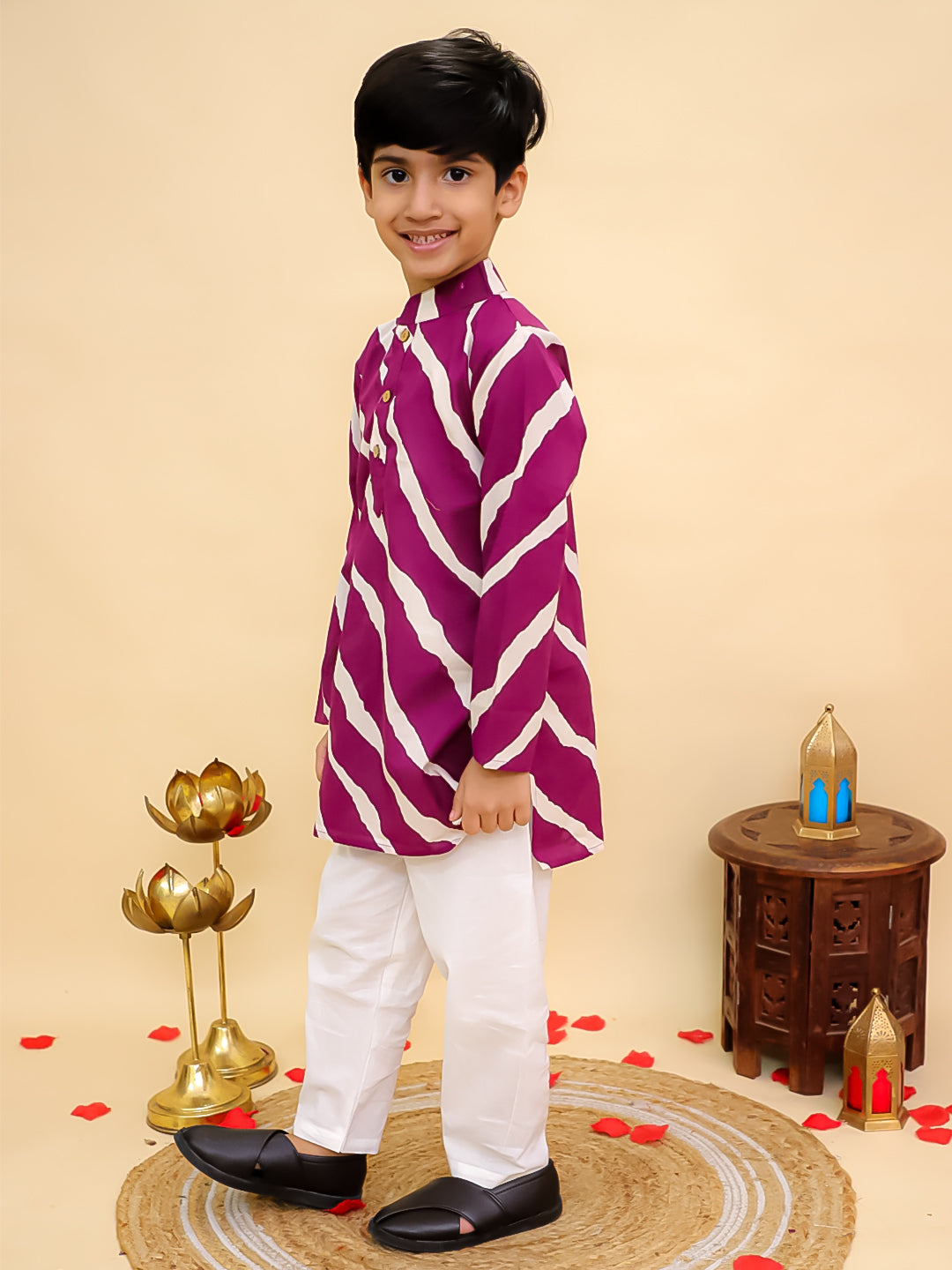 Purple Cotton Full sleeves Leheriya Print Kurta Pyjama Set - AJ Dezines