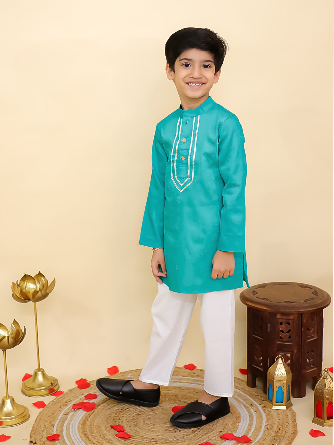 Blue Cotton Full sleeves Solid Kurta Pyjama Set - AJ Dezines