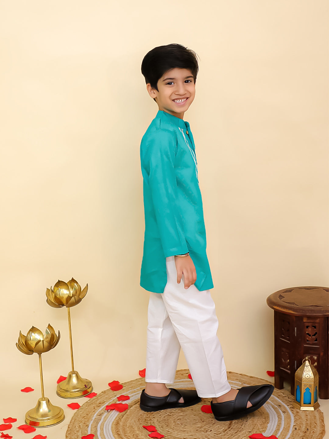 Blue Cotton Full sleeves Solid Kurta Pyjama Set - AJ Dezines