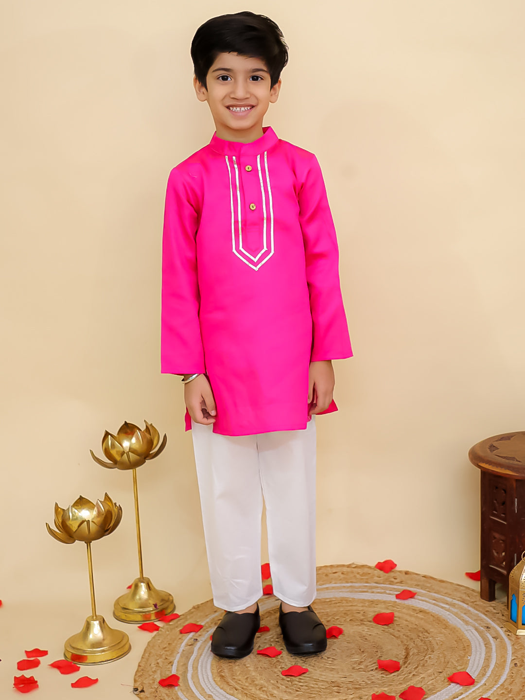 Pink Cotton Full sleeves Solid Kurta Pyjama Set - AJ Dezines