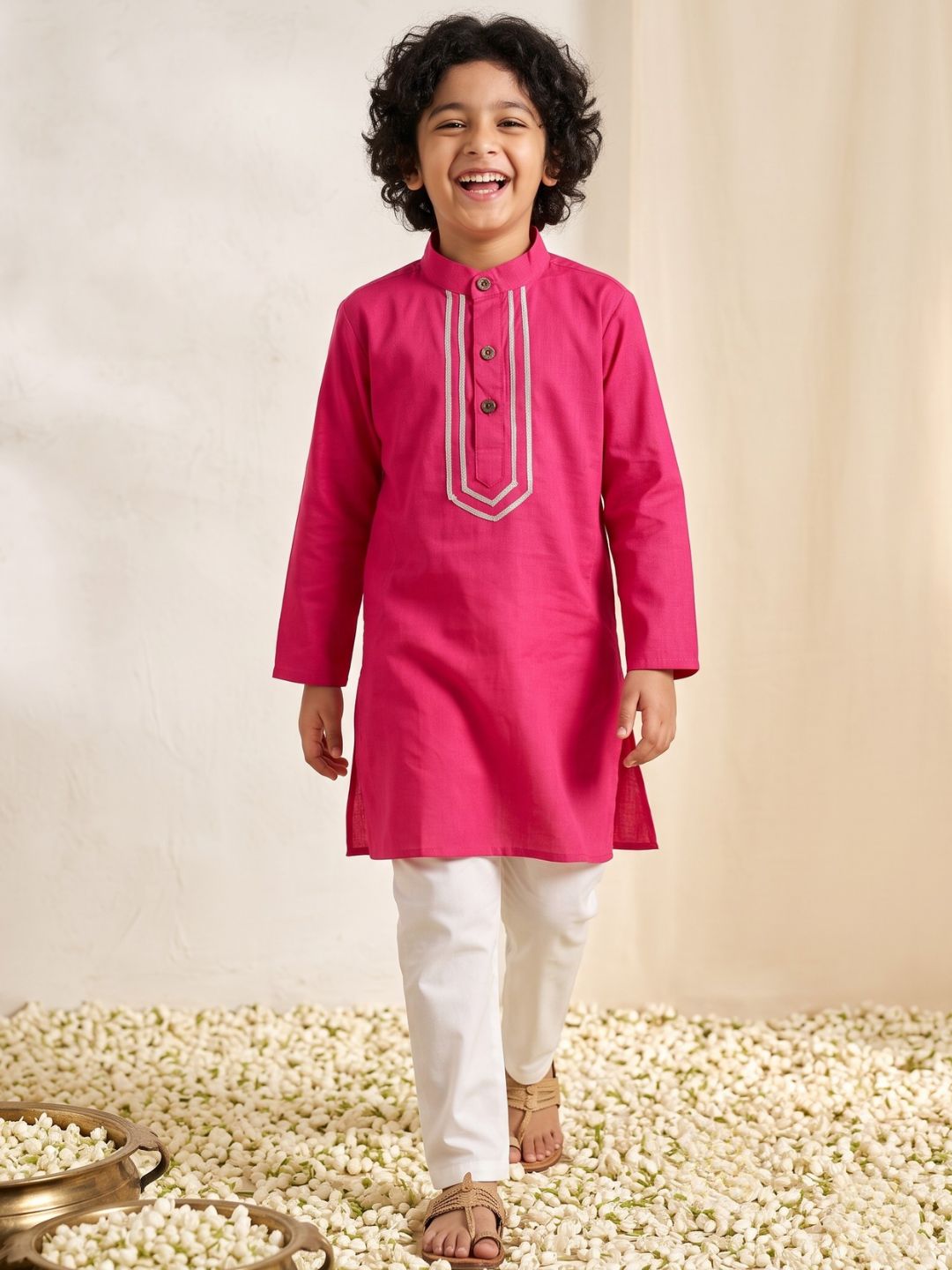 Pink Cotton Full sleeves Solid Kurta Pyjama Set