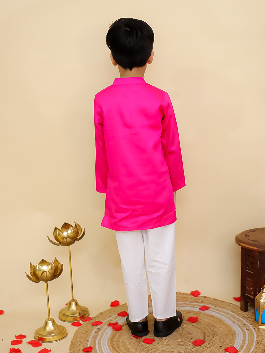Pink Cotton Full sleeves Solid Kurta Pyjama Set - AJ Dezines