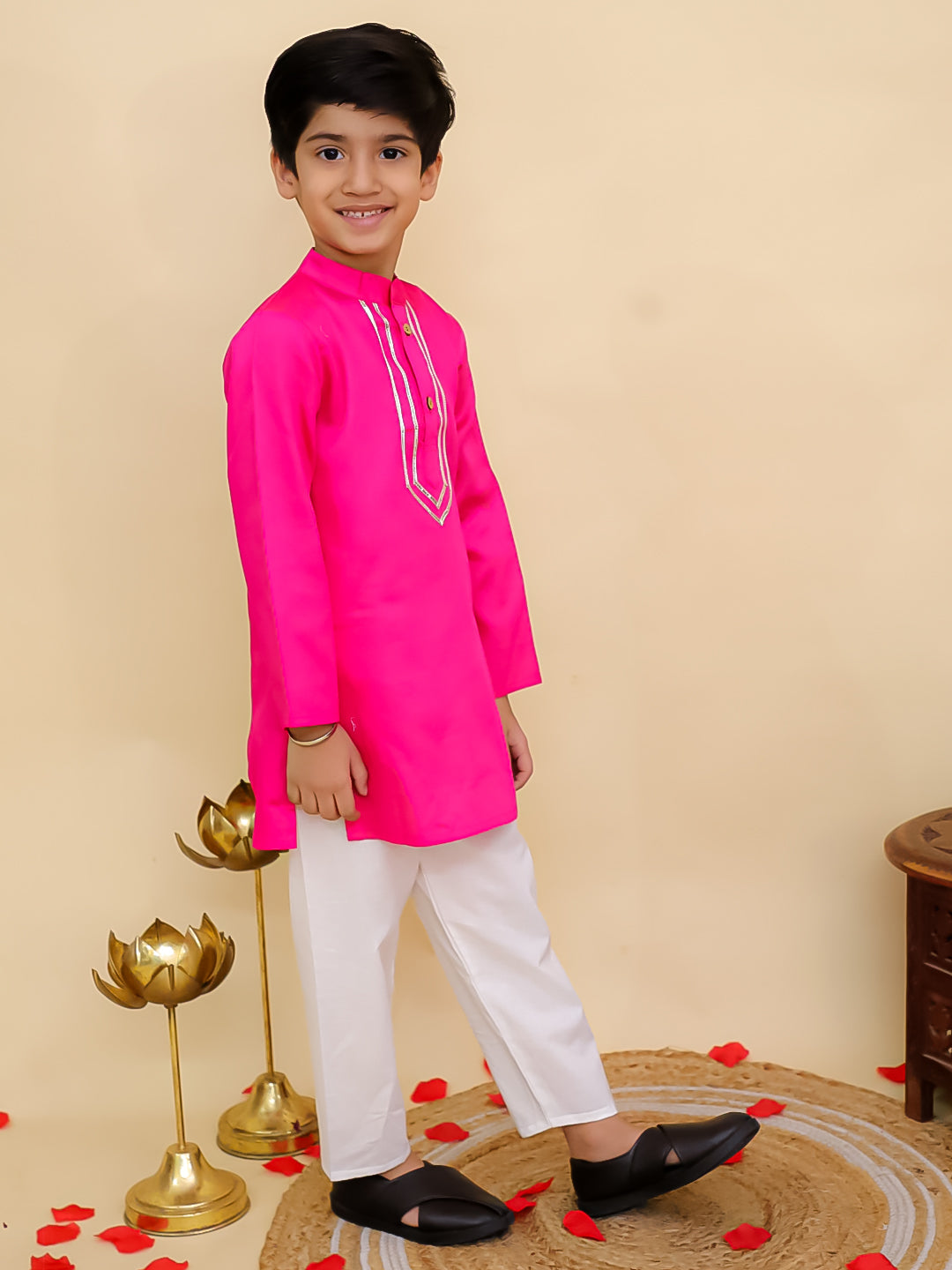 Pink Cotton Full sleeves Solid Kurta Pyjama Set - AJ Dezines