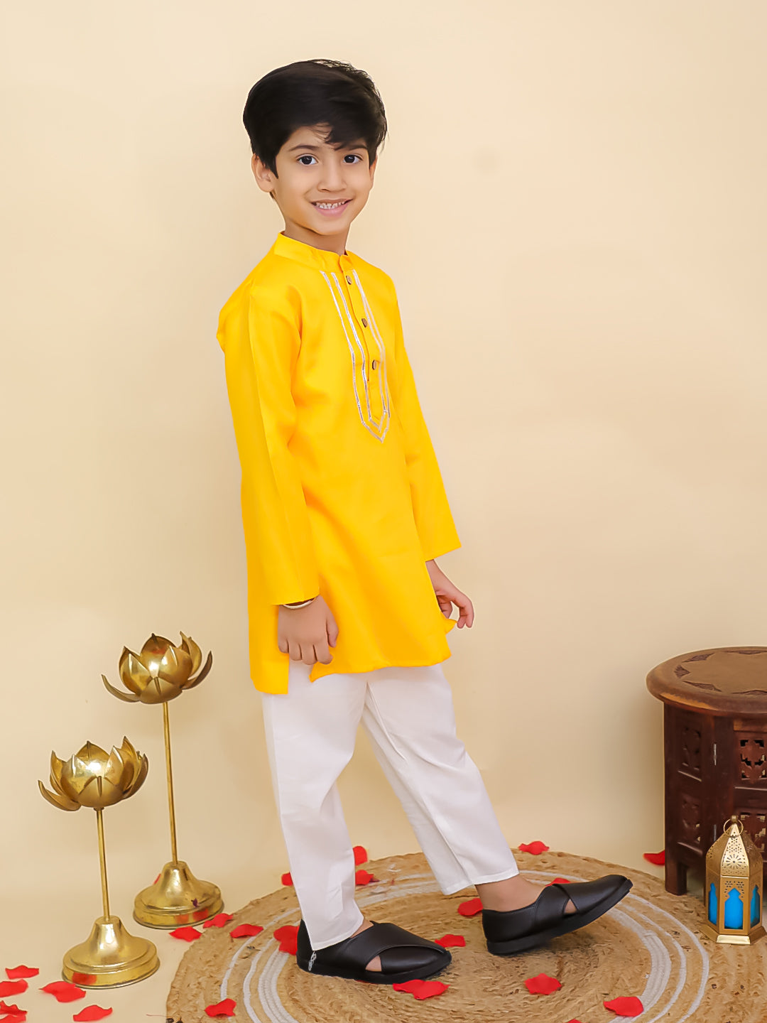 Yellow Cotton Full sleeves Solid Kurta Pyjama Set - AJ Dezines