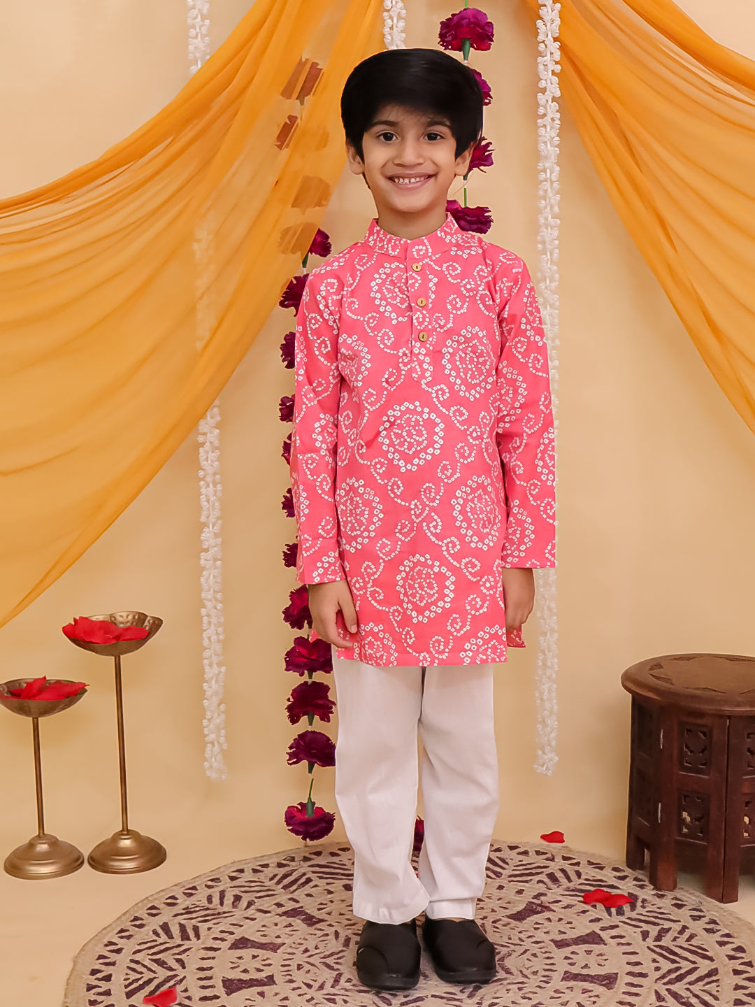 Red Cotton Full sleeves Floral Print Kurta Pyjama Set - AJ Dezines