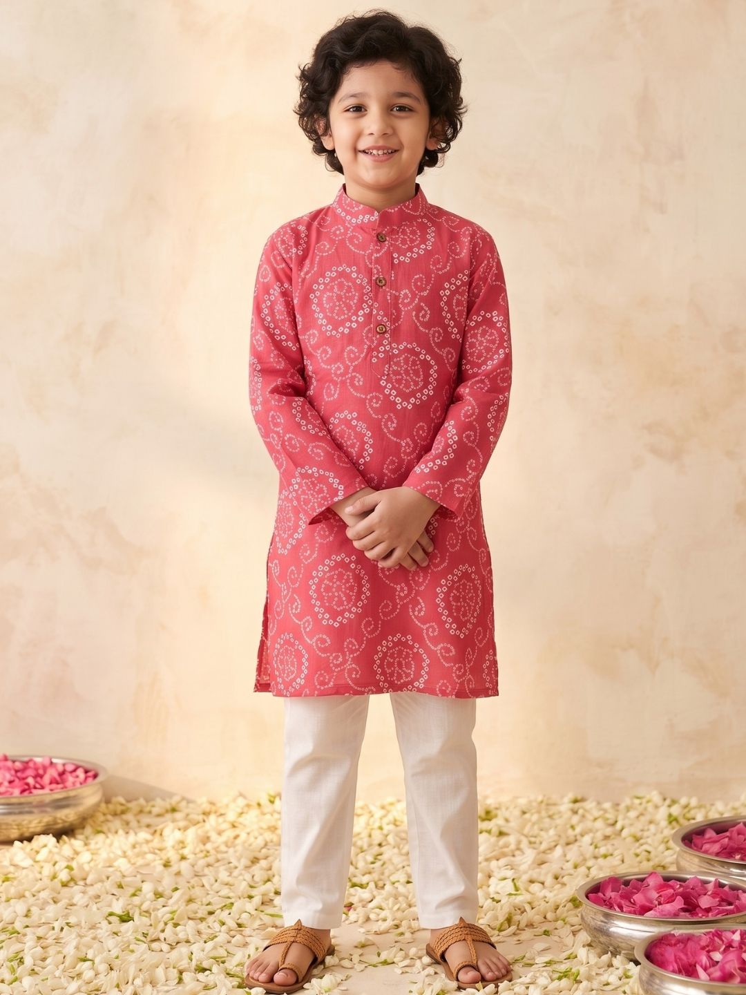 Red Cotton Full sleeves Floral Print Kurta Pyjama Set