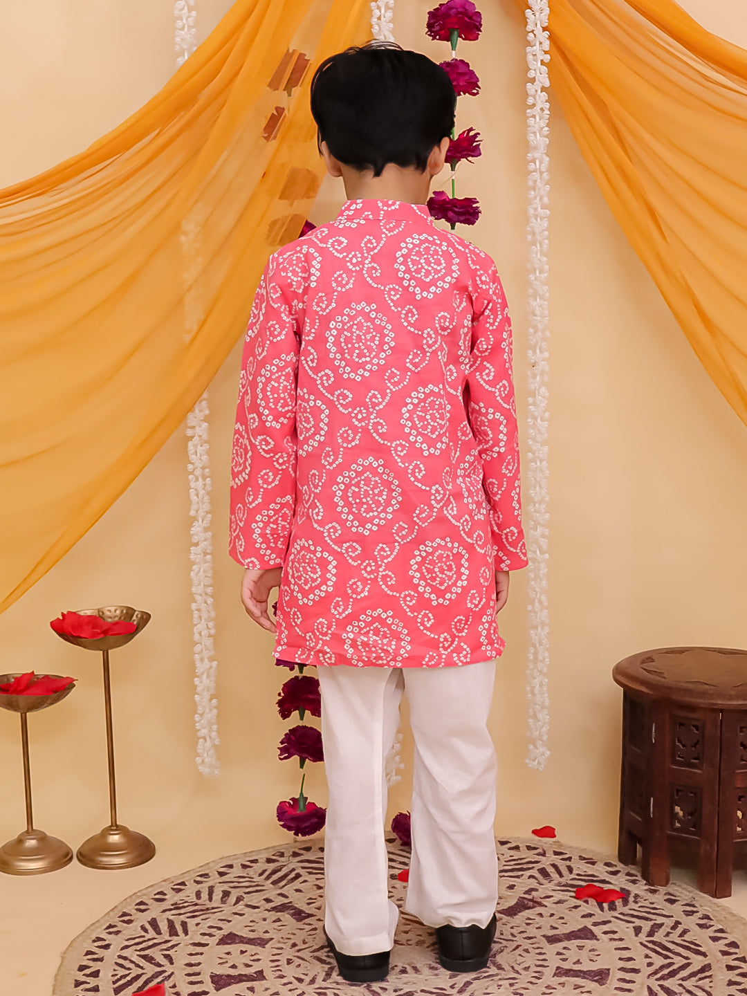Red Cotton Full sleeves Floral Print Kurta Pyjama Set - AJ Dezines