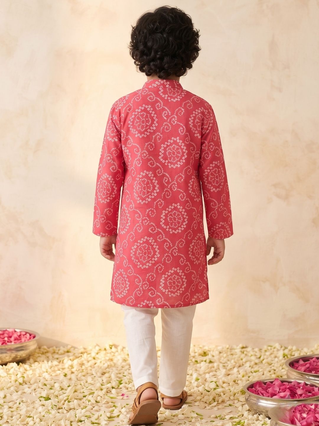 Red Cotton Full sleeves Floral Print Kurta Pyjama Set