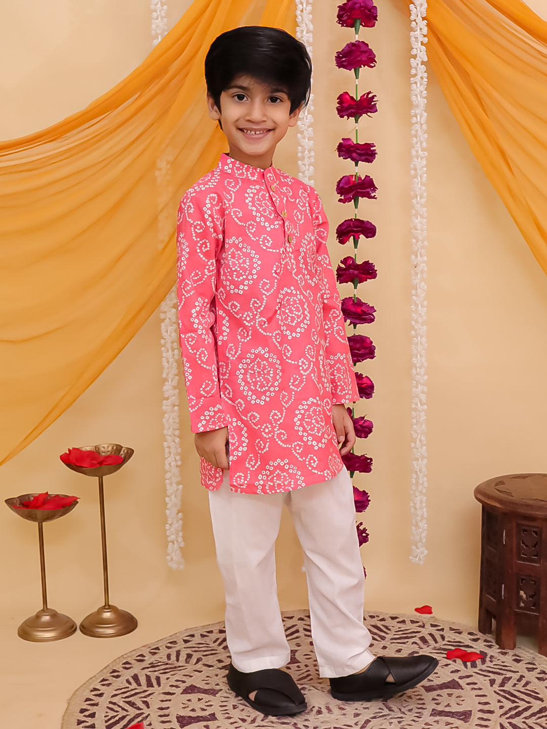 Red Cotton Full sleeves Floral Print Kurta Pyjama Set - AJ Dezines