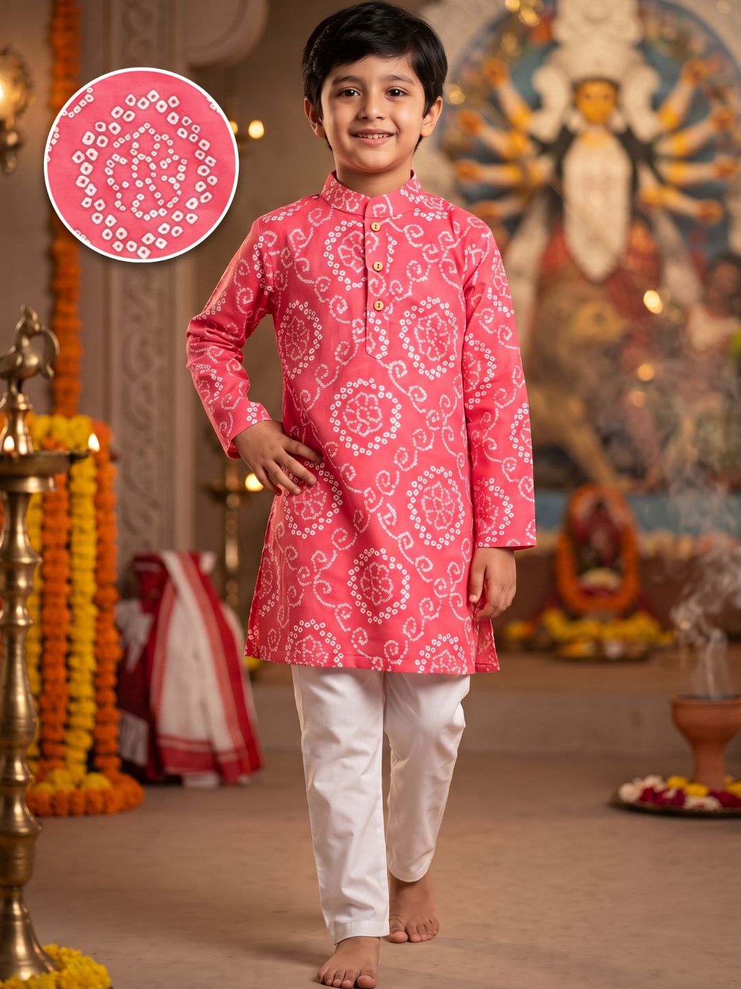 Red Cotton Full sleeves Floral Print Kurta Pyjama Set