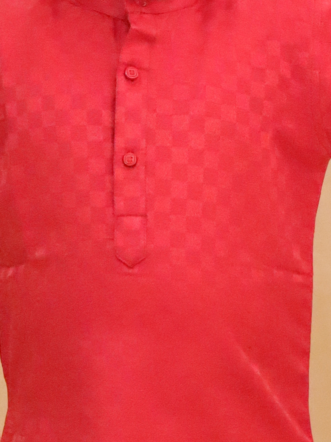 Boys Dark Orange Cotton Full sleeves Check Kurta Pyjama Set