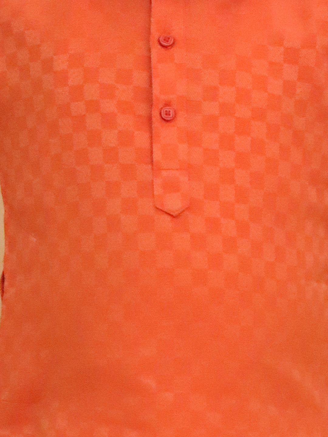 Boys Orange Cotton Full sleeves Check Kurta Pyjama Set