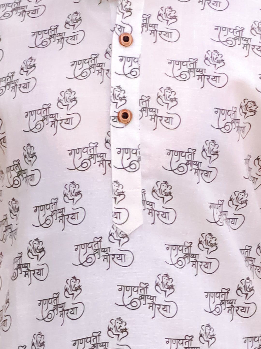 White Cotton Full sleeves Ganesha Printed Kurta Pyjama Set