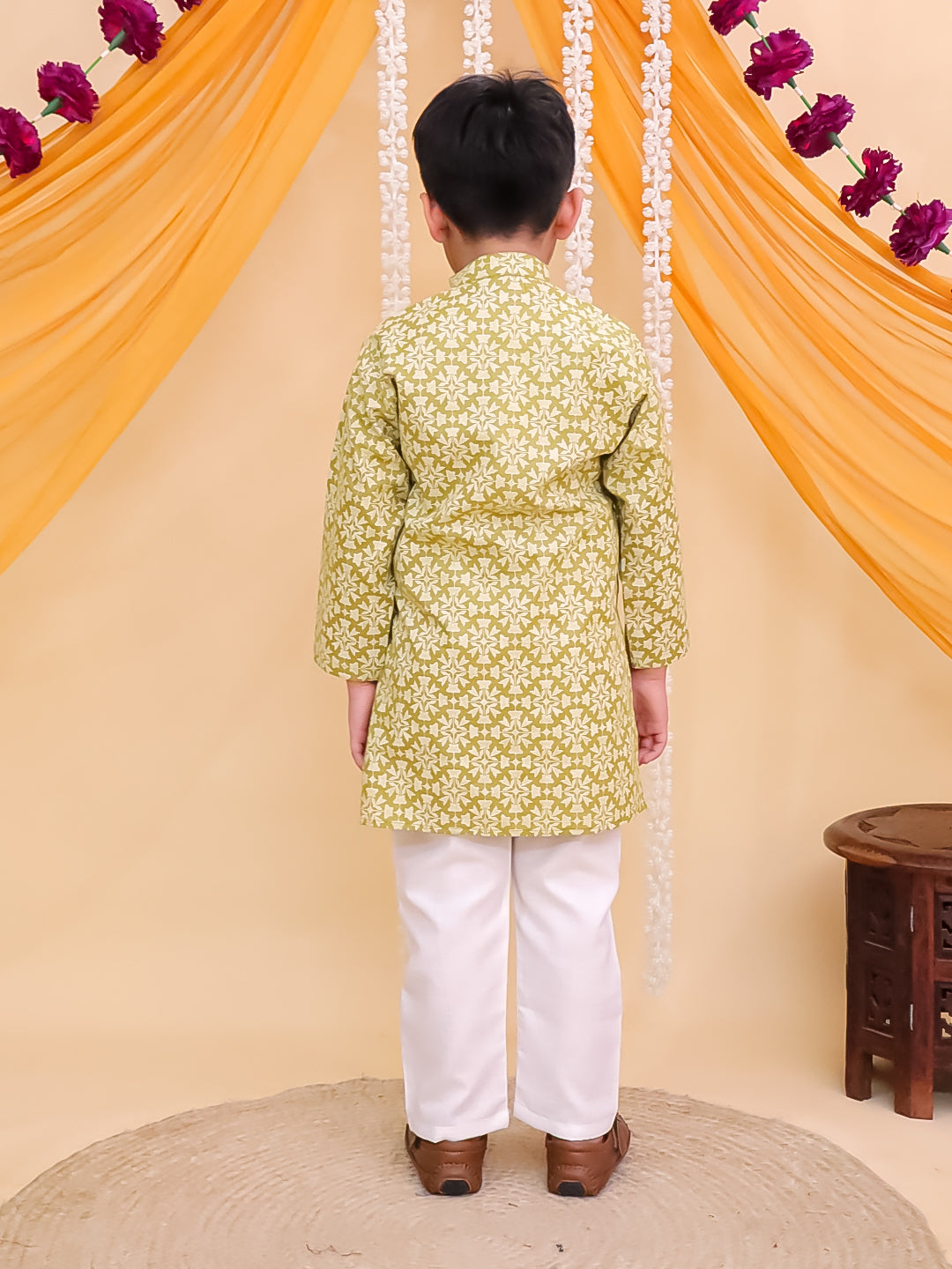 Boys Green Cotton Full sleeves Printed Kurta Pyjama Set - AJ Dezines