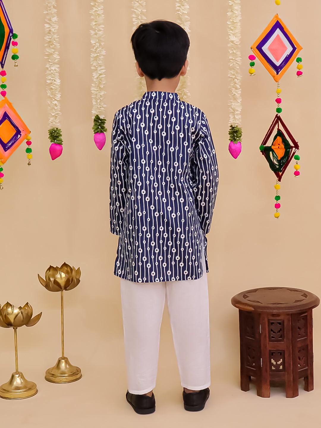 Boys Blue Cotton Full sleeves Printed Kurta Pyjama Set - AJ Dezines