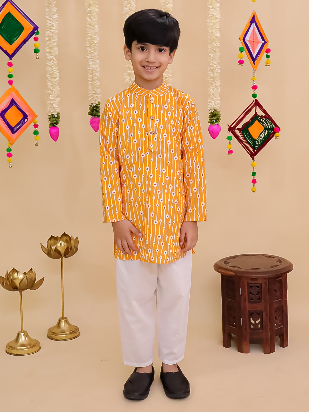 Kids Cotton Full Sleeve Printed Kurta Pajama Set for Boys - Ethnic wear