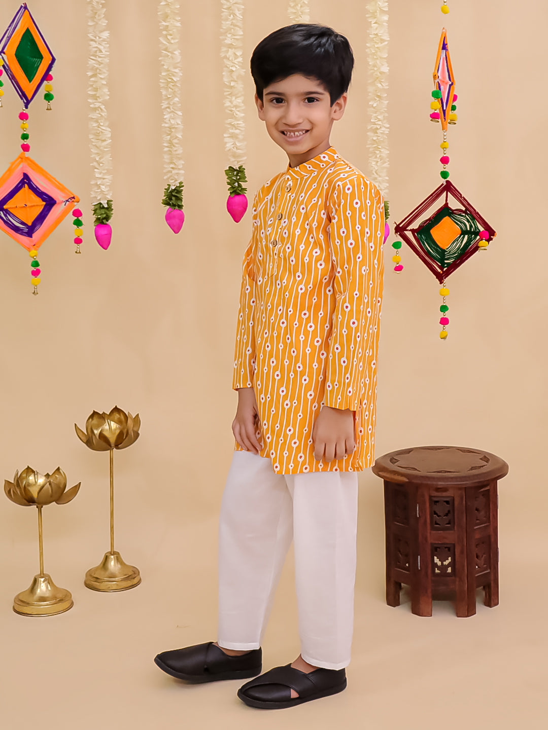 Kids Cotton Full Sleeve Printed Kurta Pajama Set for Boys - Ethnic wear