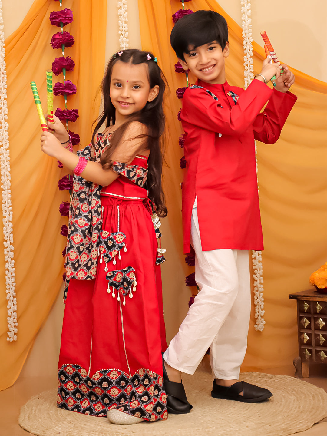 Red Cotton Full sleeves Printed Kurta Pyjama Set