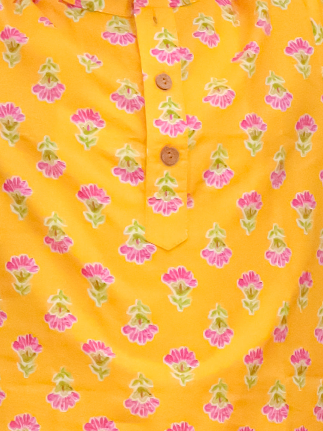 Boys Yellow Cotton Full sleeves Floral Print Kurta Pyjama Set
