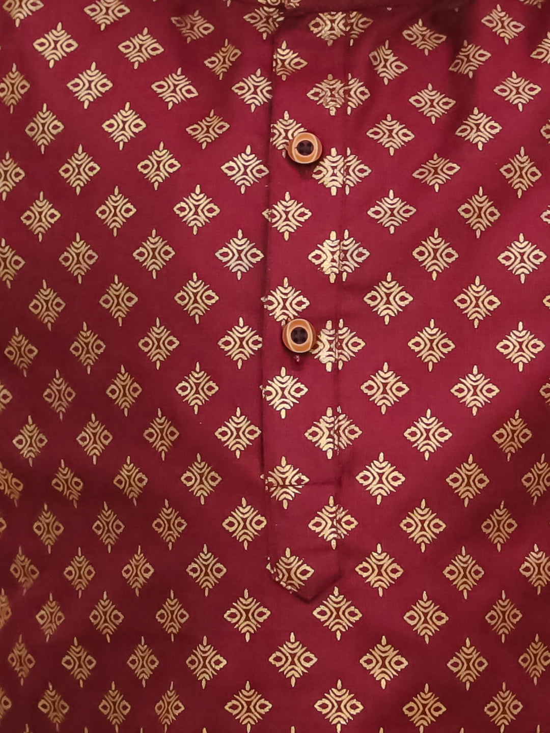 Maroon Cotton Full sleeves Foil Printed Kurta Pyjama Set