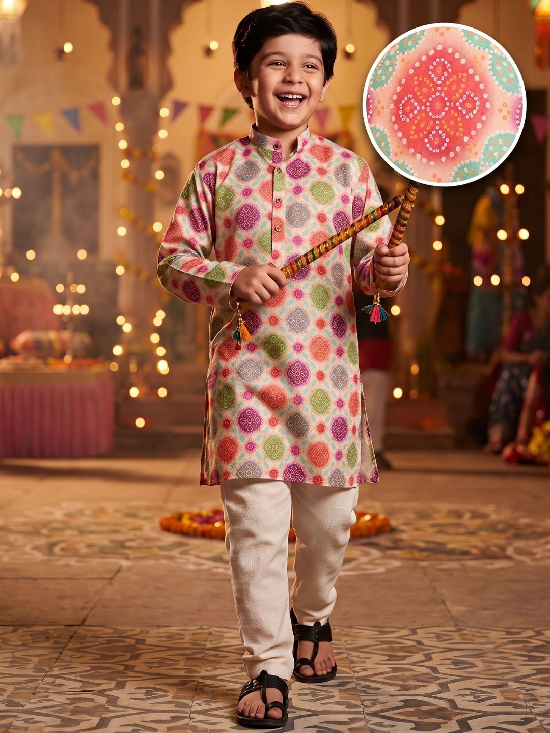 Boys Multi-Color Cotton Full sleeves Printed Kurta Pyjama Set