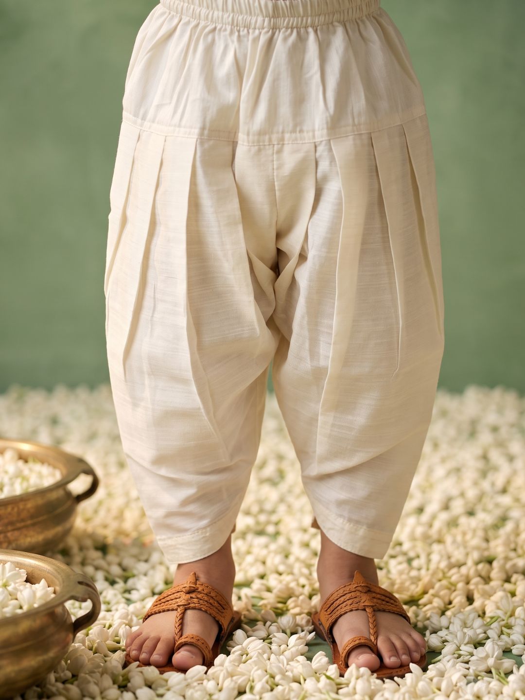 Grey and Peach Foil Print Cotton Blend Kurta and Pyjama For Boys