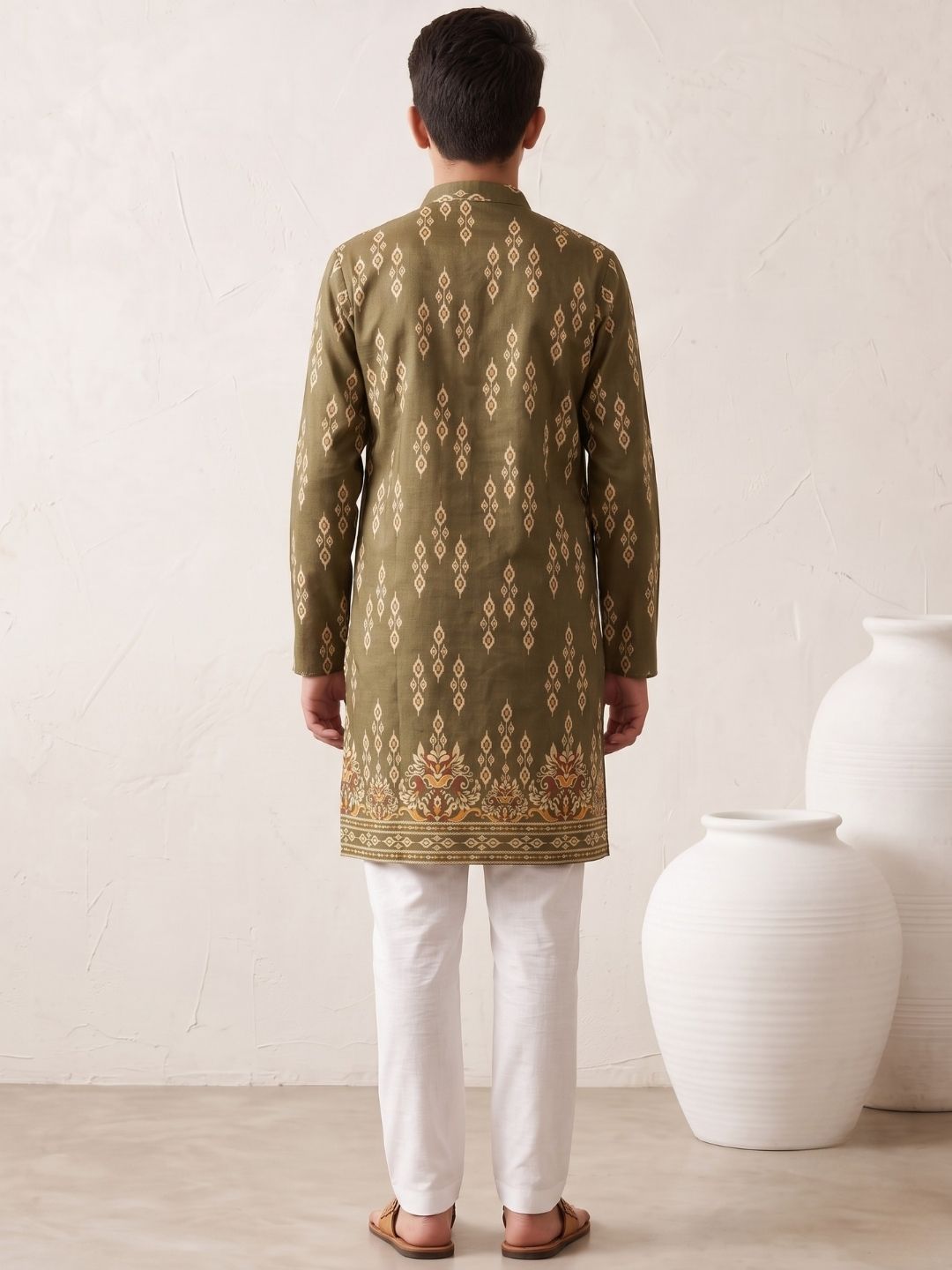 Green Trendy Printed Chikankari Kurta and Pyjama For Boys