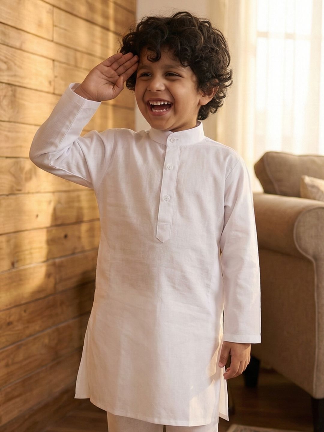 Kids Holi Boys White Solid Cotton Kurta - AJ Dezines