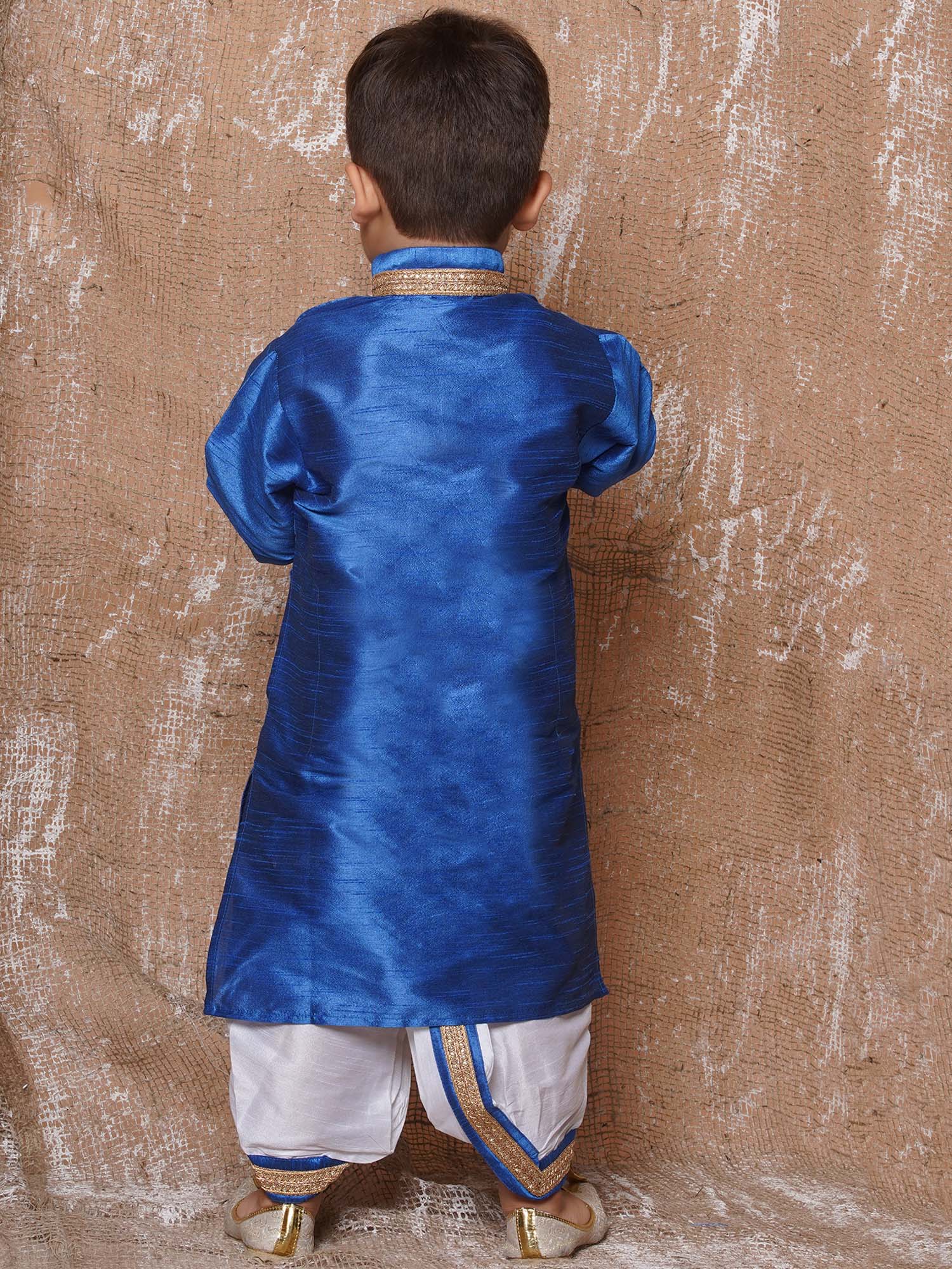 Kids Ethnic Wear Boys Blue Silk Blend Dhoti Set - AJ Dezines