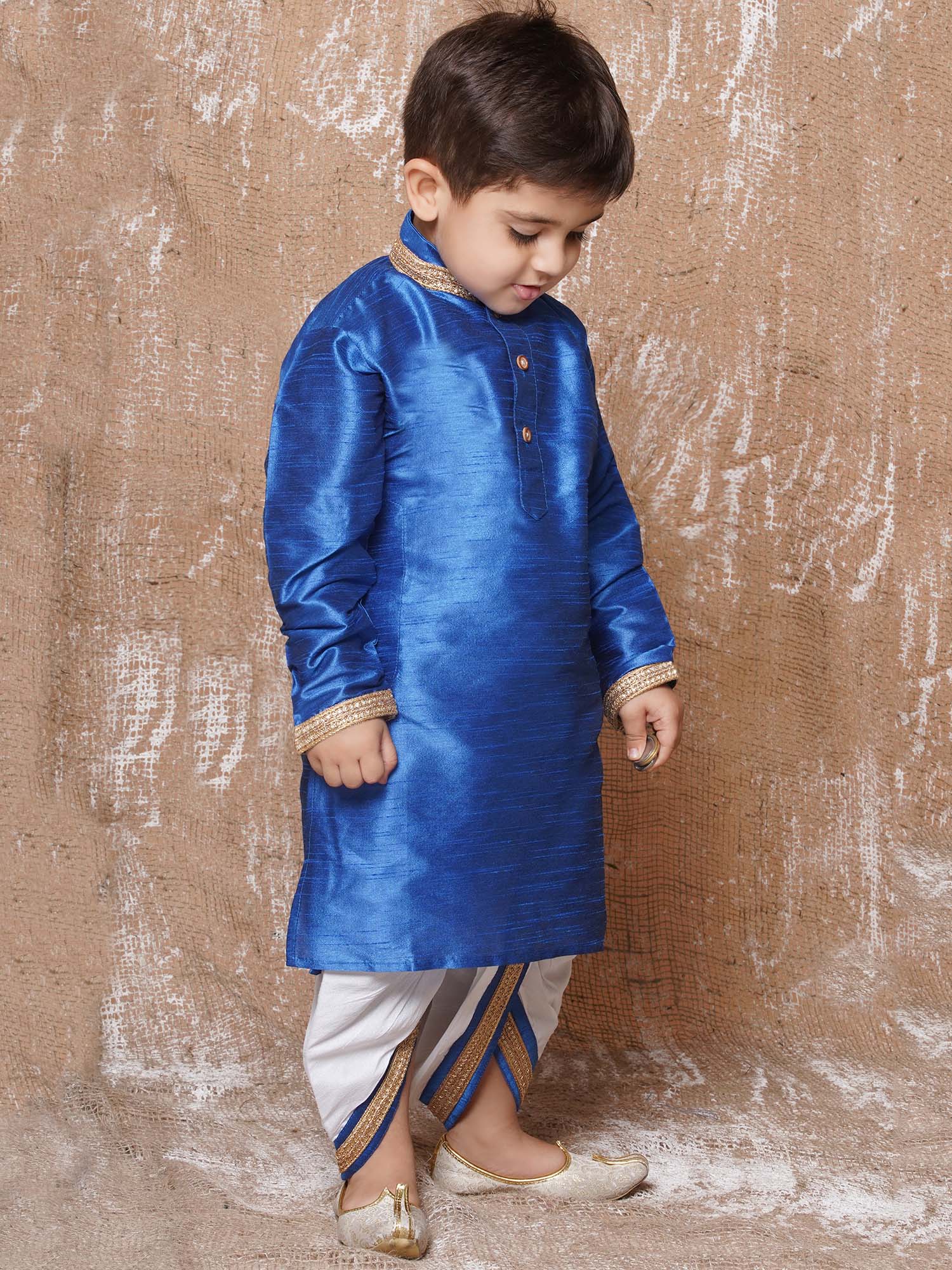 Kids Ethnic Wear Boys Blue Silk Blend Dhoti Set - AJ Dezines