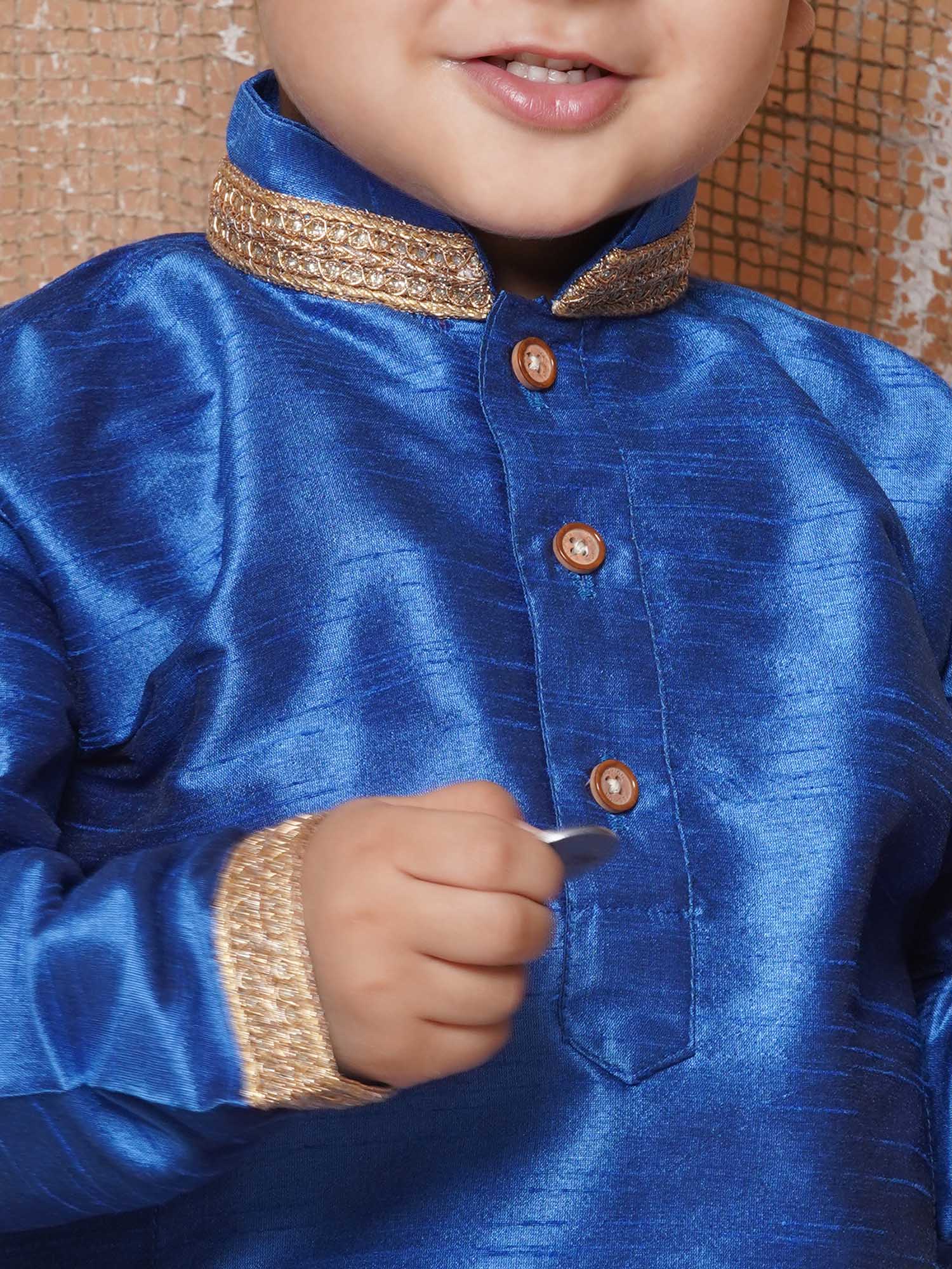 Kids Ethnic Wear Boys Blue Silk Blend Dhoti Set - AJ Dezines