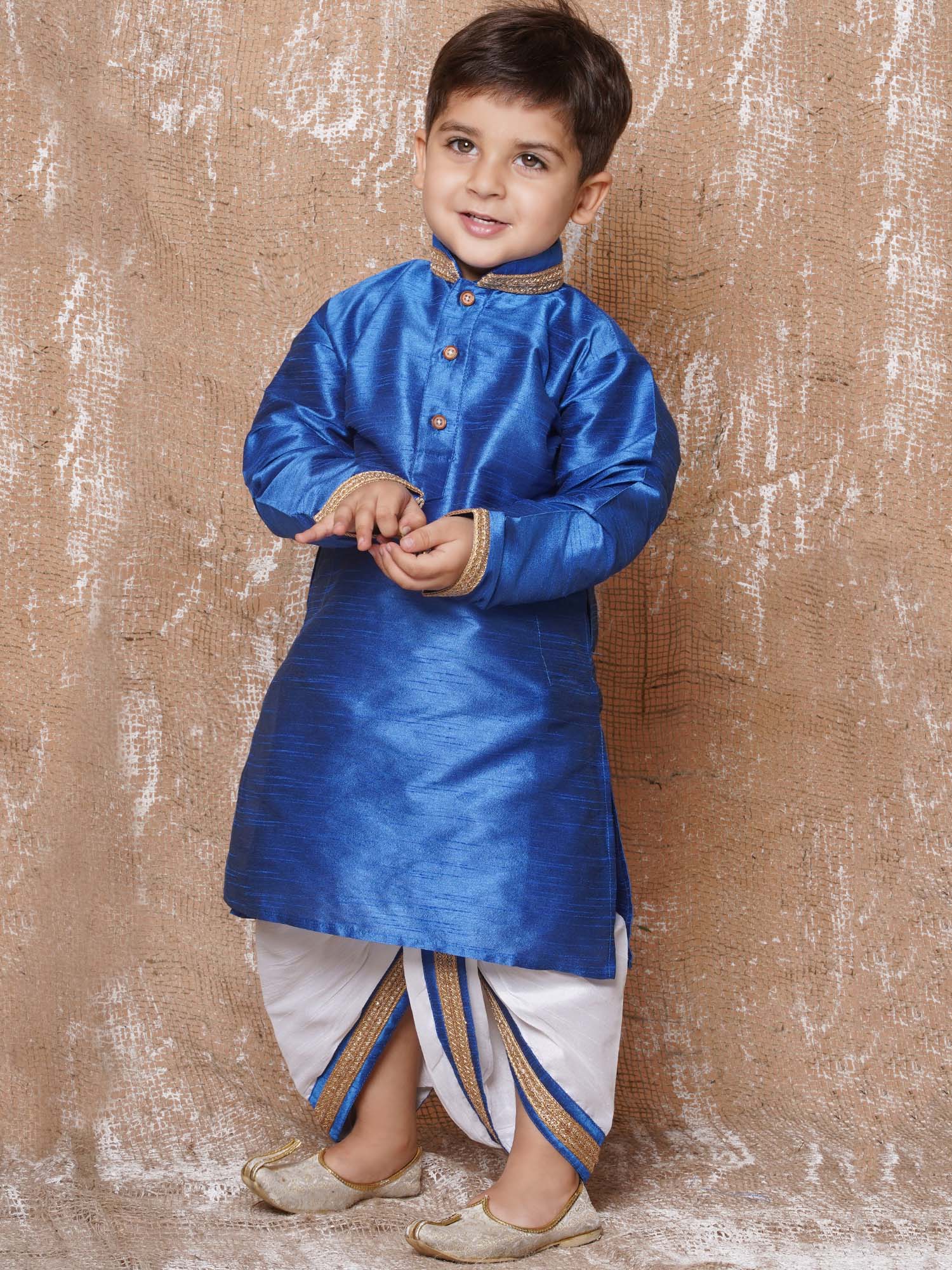 Kids Ethnic Wear Boys Blue Silk Blend Dhoti Set - AJ Dezines