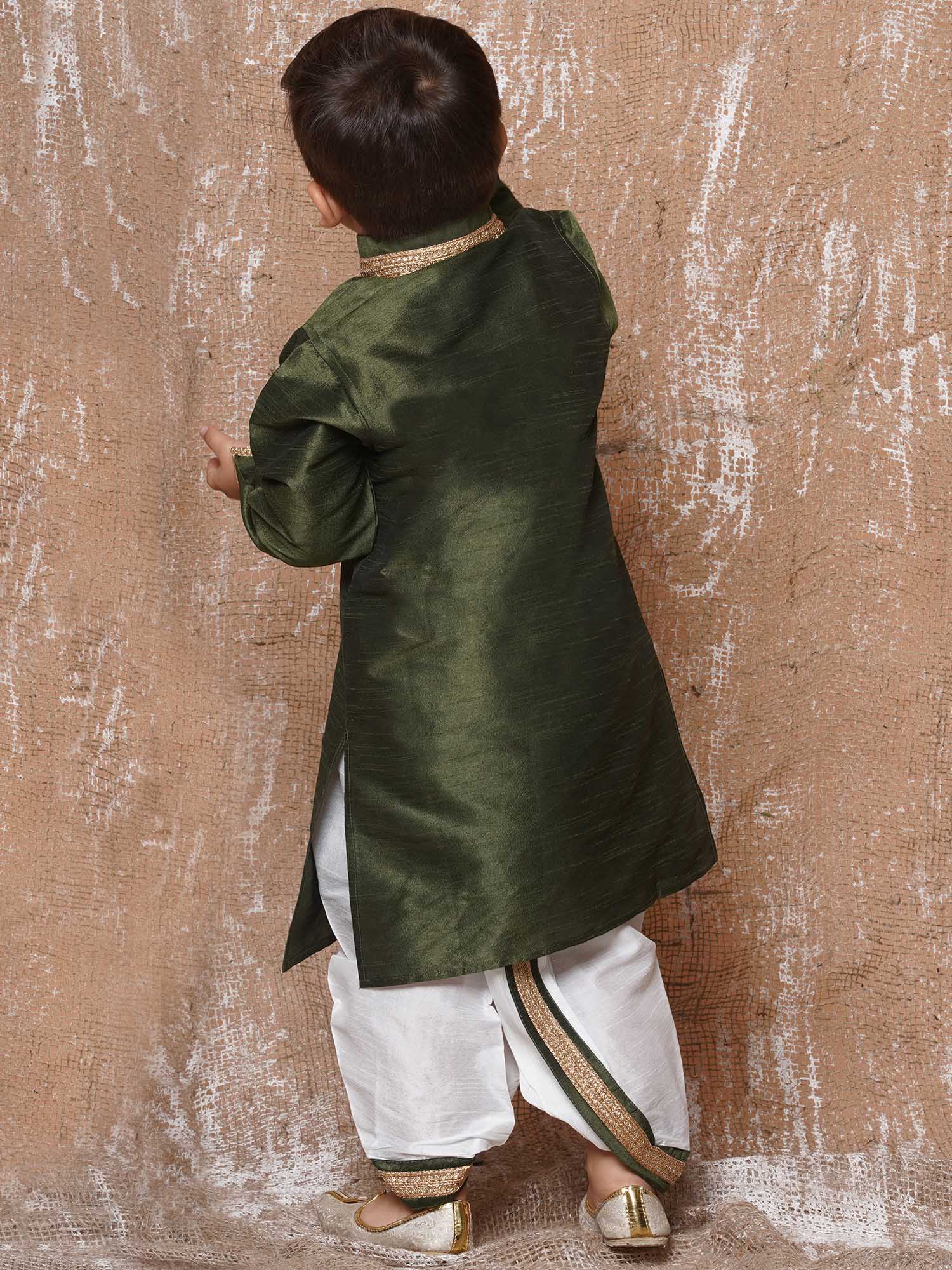 Kids Ethnic Wear Boys Green Silk Blend Dhoti Set - AJ Dezines