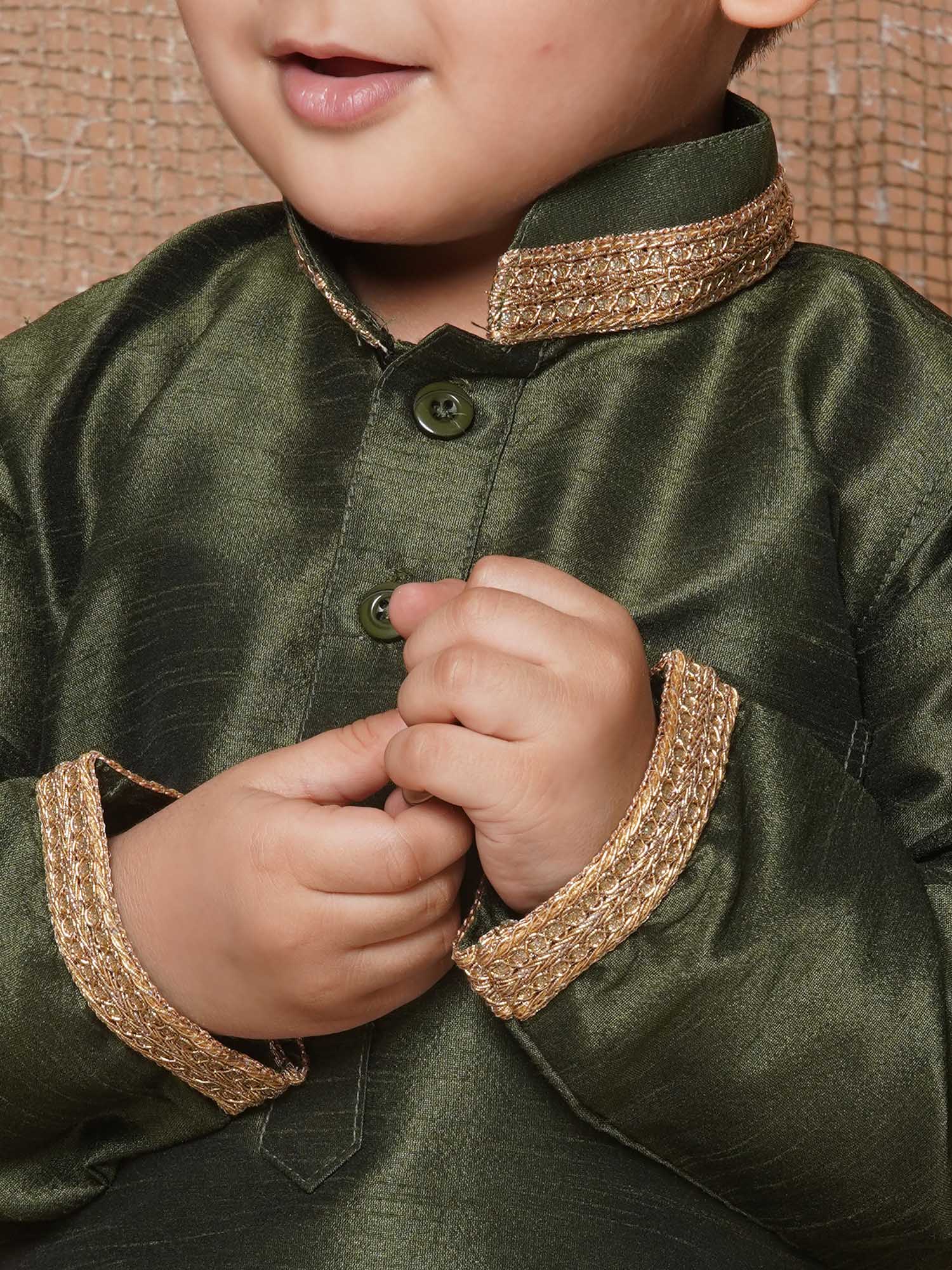Kids Ethnic Wear Boys Green Silk Blend Dhoti Set - AJ Dezines