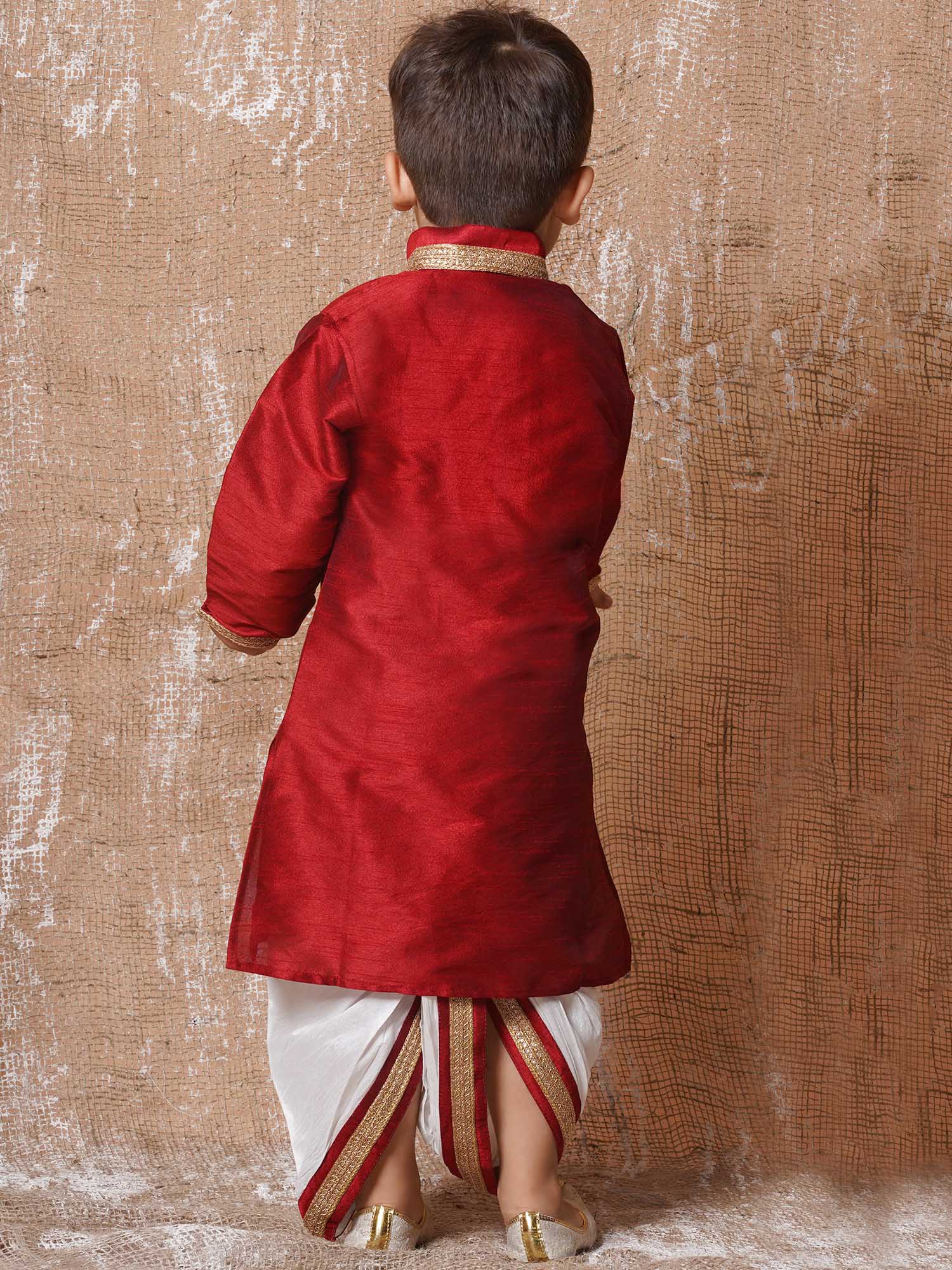 Kids Ethnic Wear Boys Maroon Silk Blend Dhoti Set - AJ Dezines