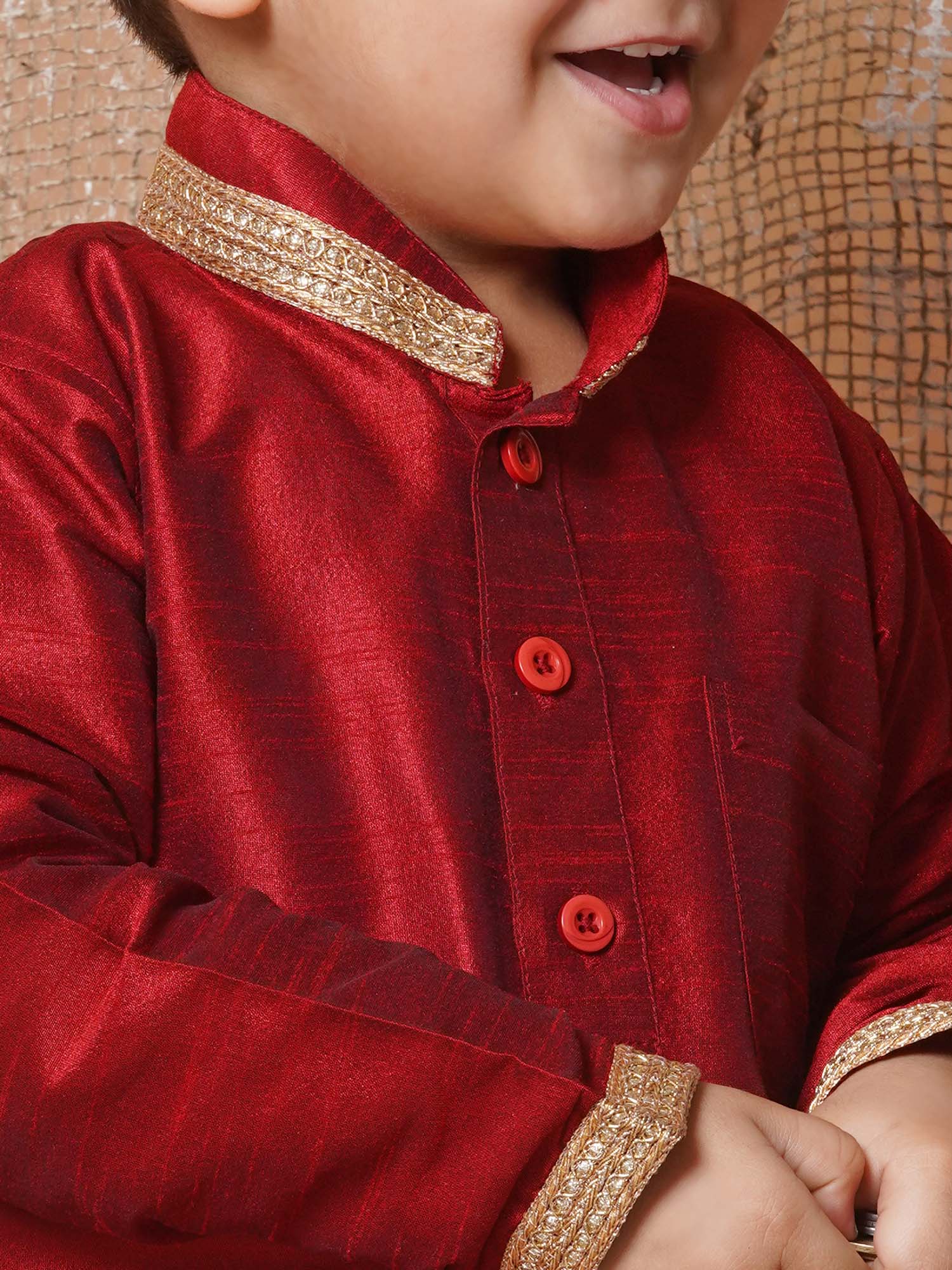 Kids Ethnic Wear Boys Maroon Silk Blend Dhoti Set - AJ Dezines
