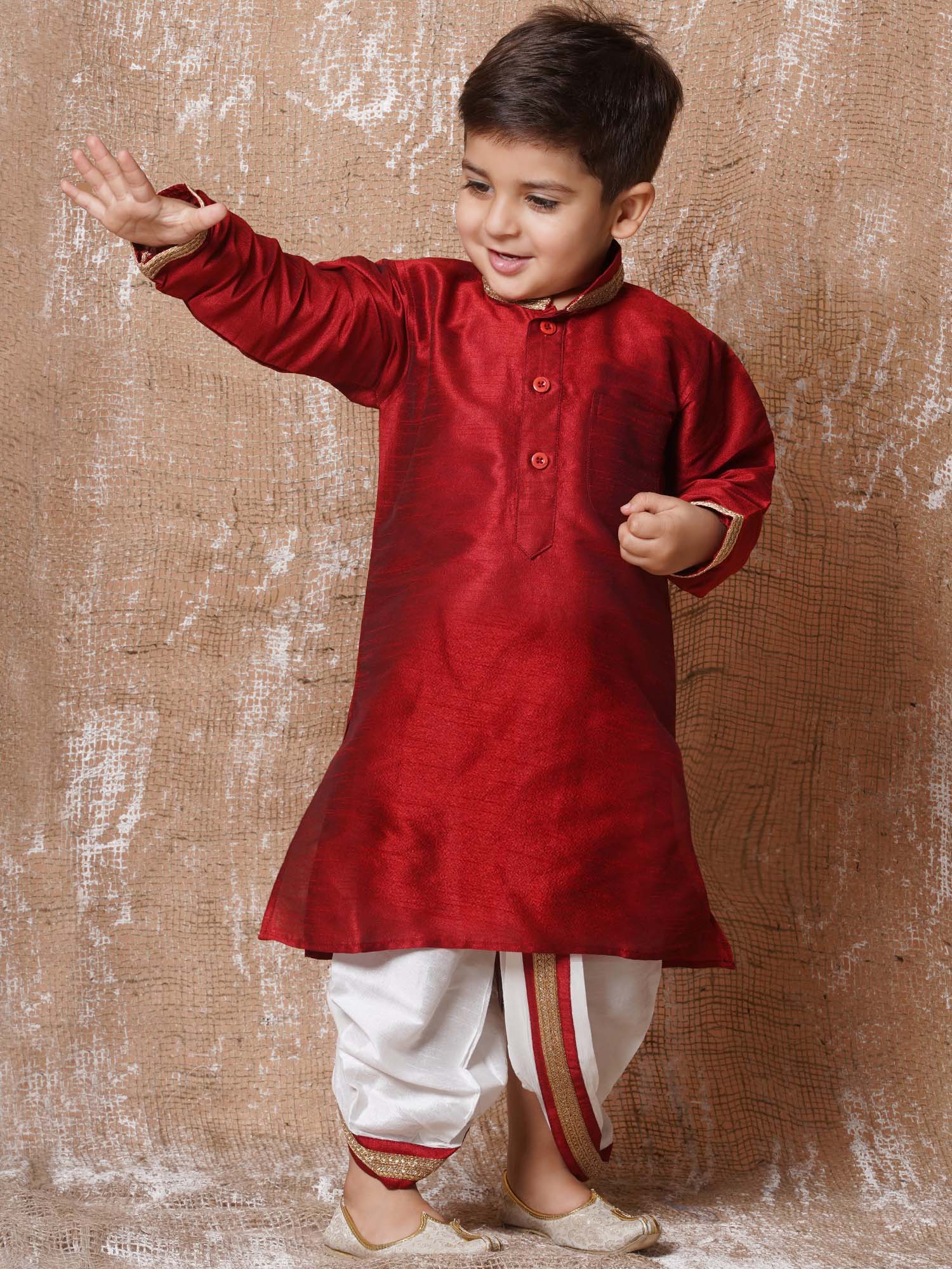 Kids Ethnic Wear Boys Maroon Silk Blend Dhoti Set - AJ Dezines