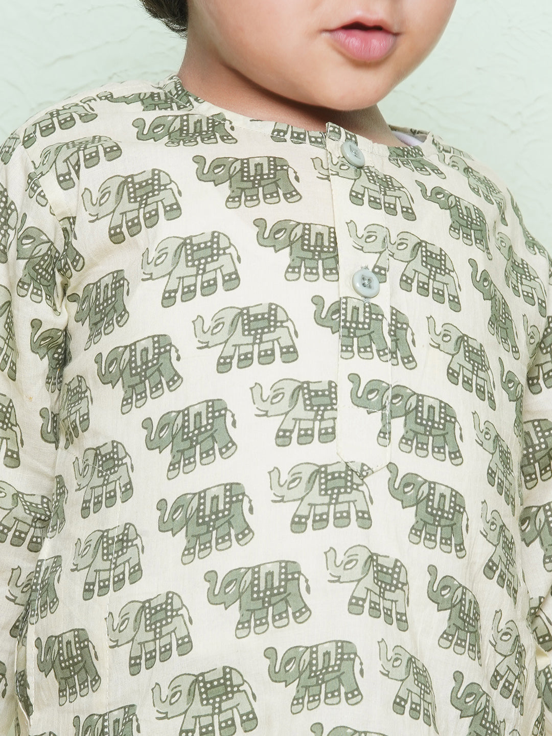 Kids Boys Green Animal Print Pure Cotton Dhoti Set - AJ Dezines