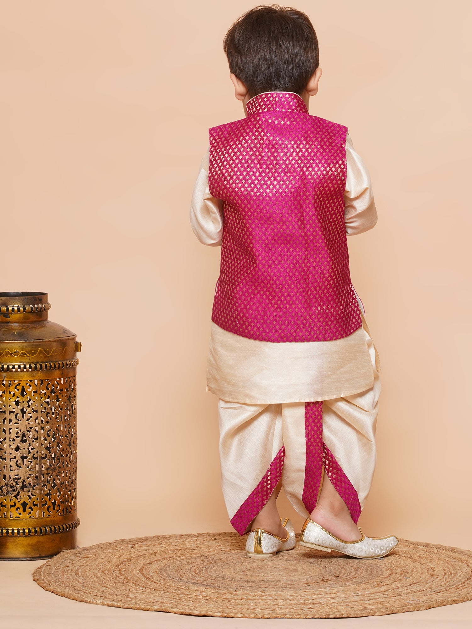 Kids Boys Pink Solid Raw Silk Dhoti Set - AJ Dezines