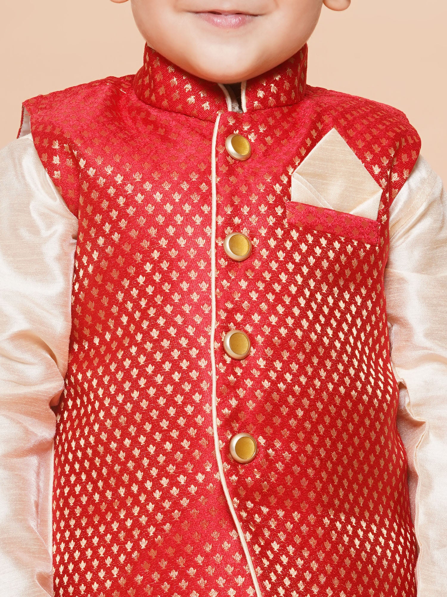 Kids Boys Red Solid Raw Silk Dhoti Set - AJ Dezines