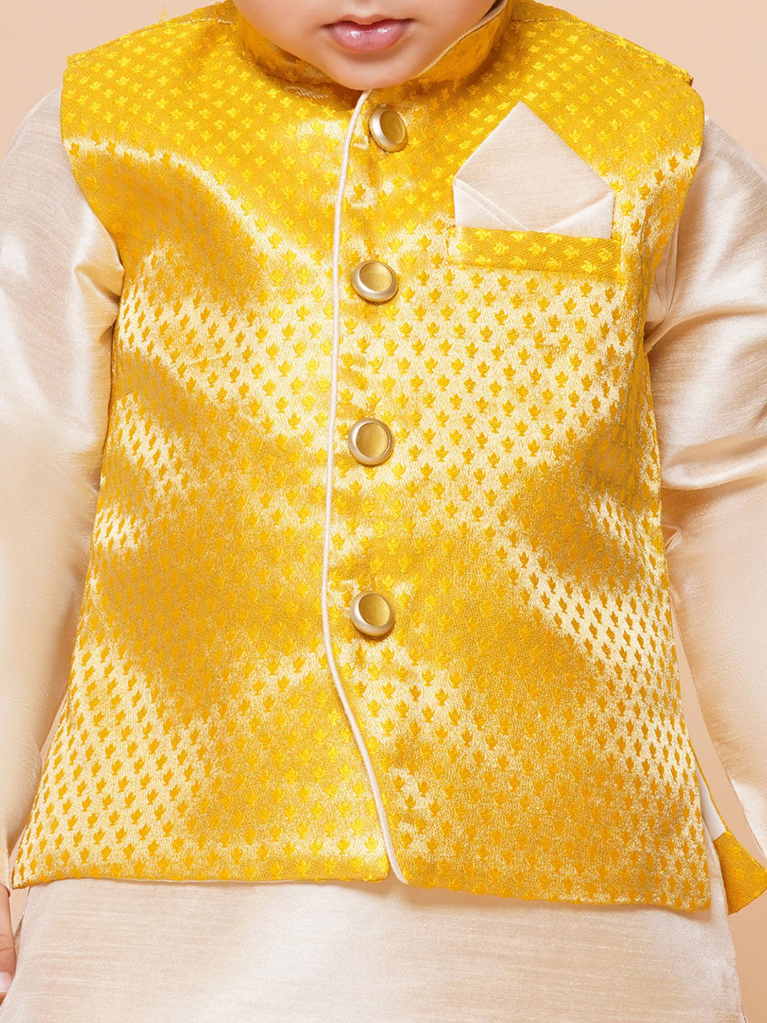 Kids Boys Yellow Solid Raw Silk Dhoti Set - AJ Dezines
