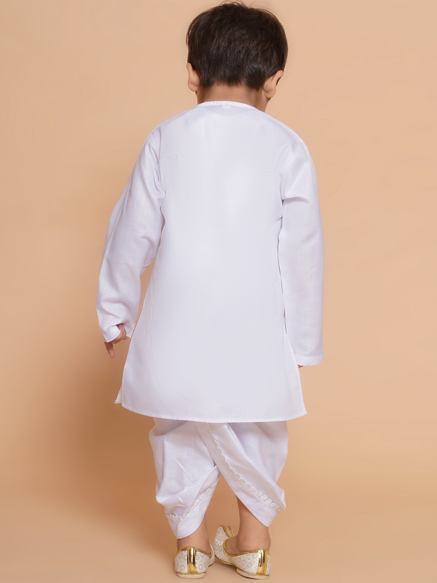 Boys White Solid Pure Cotton Dhoti Kurta Set for Festivals - AJ Dezines