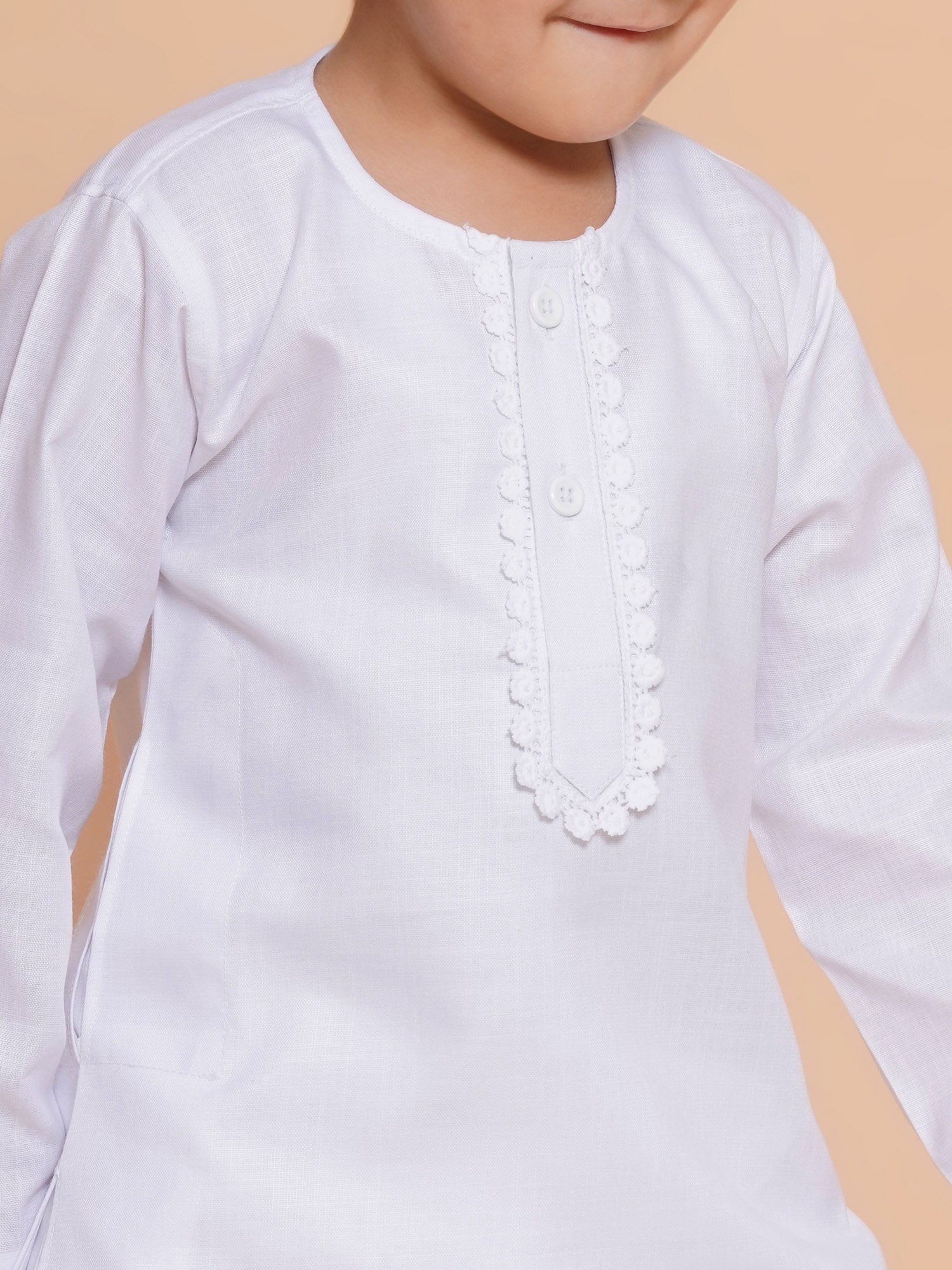 Boys White Solid Pure Cotton Dhoti Kurta Set for Festivals - AJ Dezines