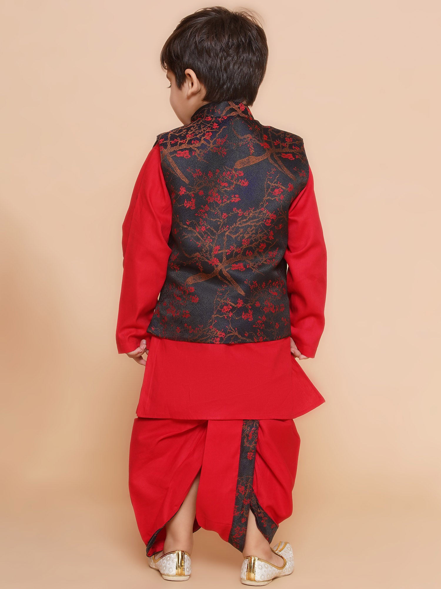 Kids Boys Green Floral Print Cotton Dhoti Set - AJ Dezines