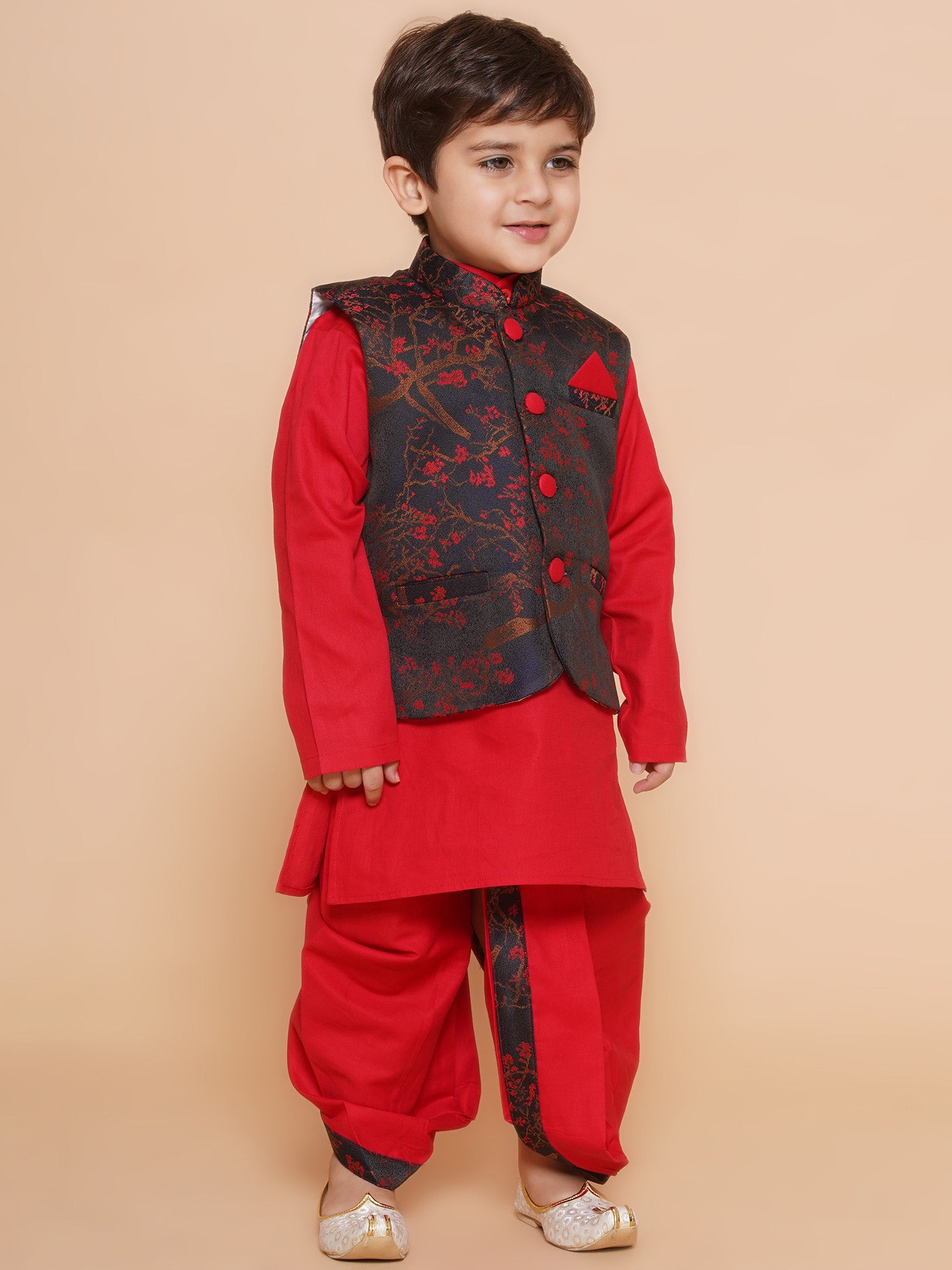 Kids Boys Green Floral Print Cotton Dhoti Set - AJ Dezines