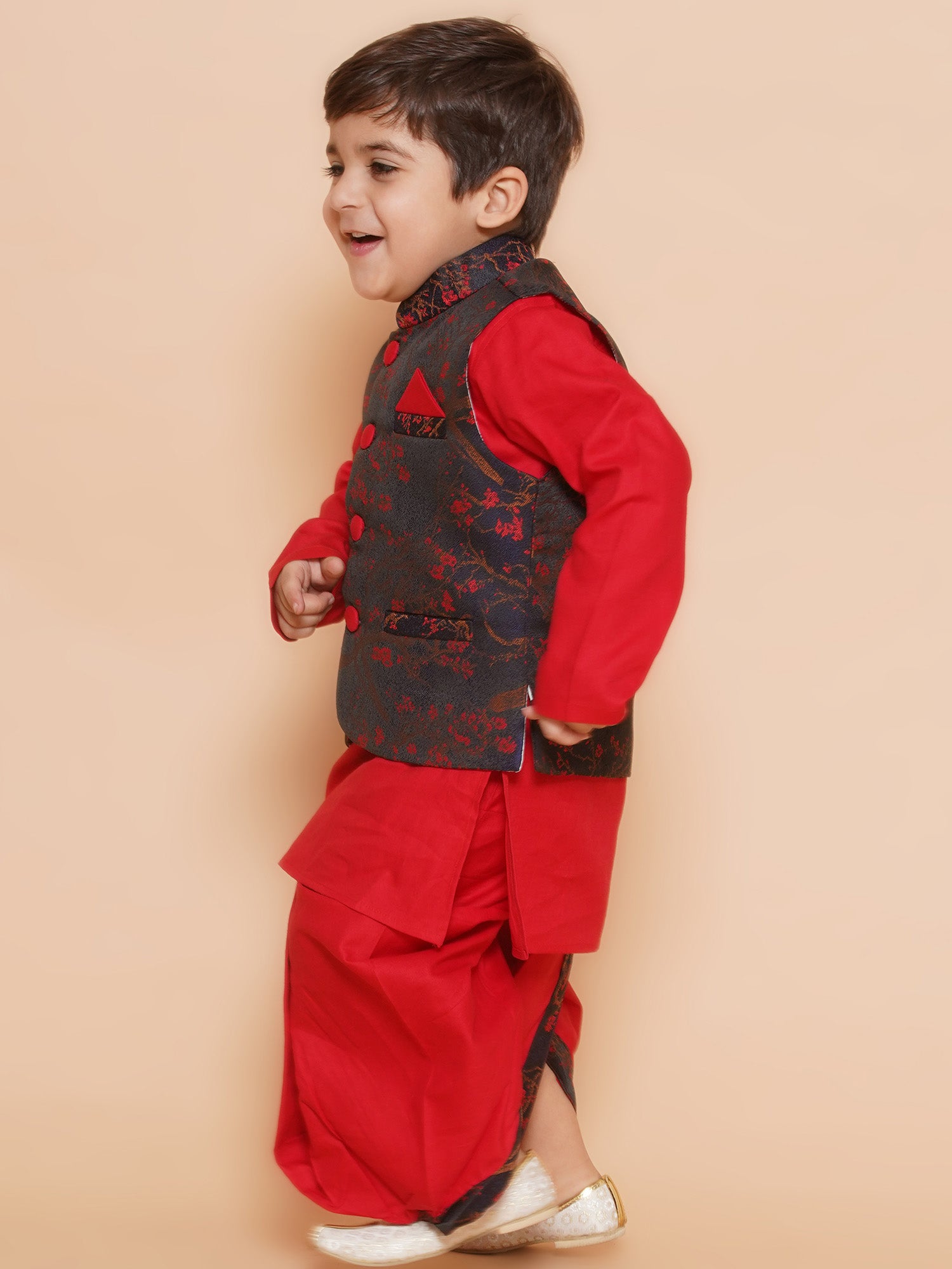 Kids Boys Green Floral Print Cotton Dhoti Set - AJ Dezines