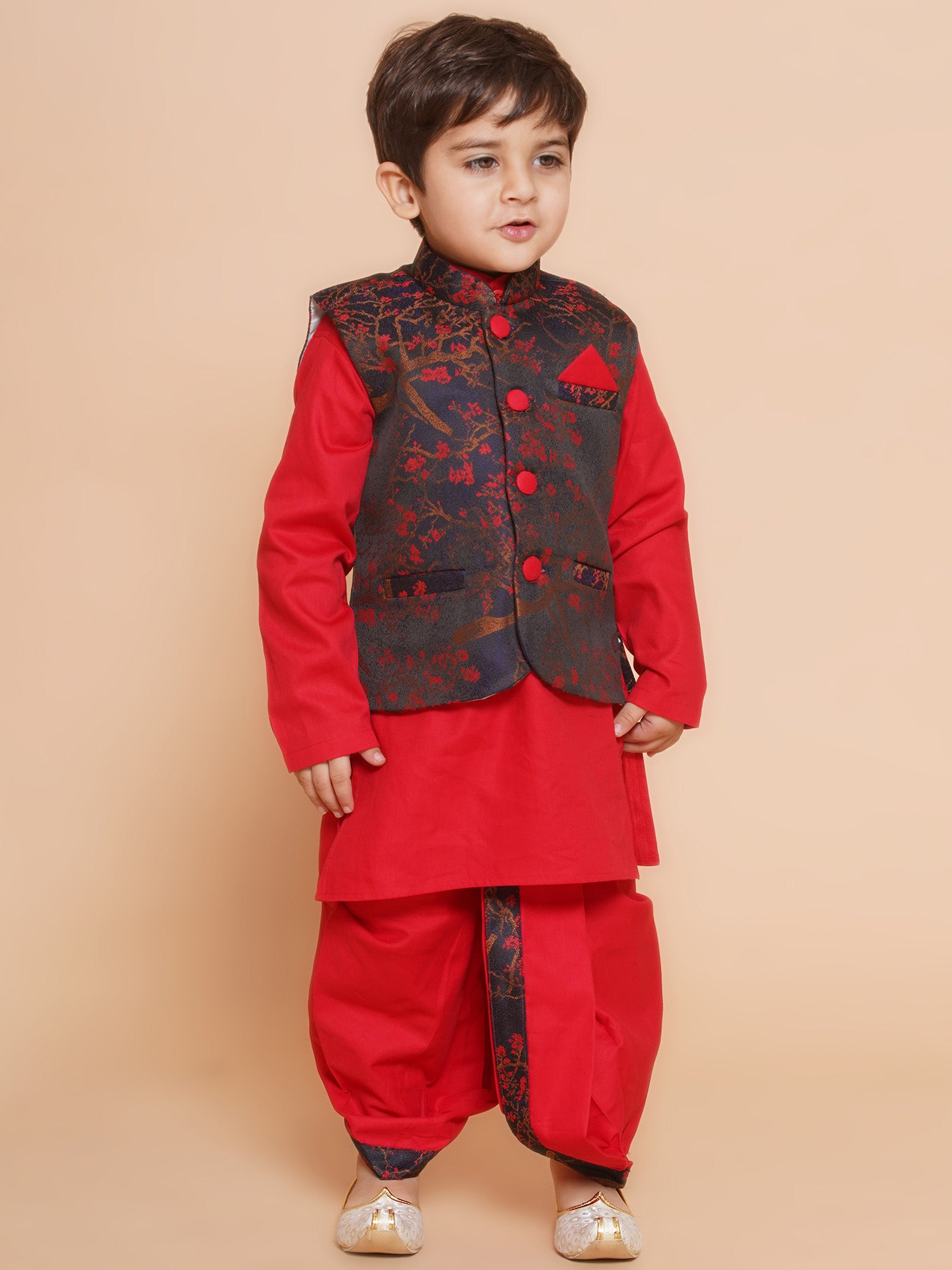 Kids Boys Green Floral Print Cotton Dhoti Set - AJ Dezines