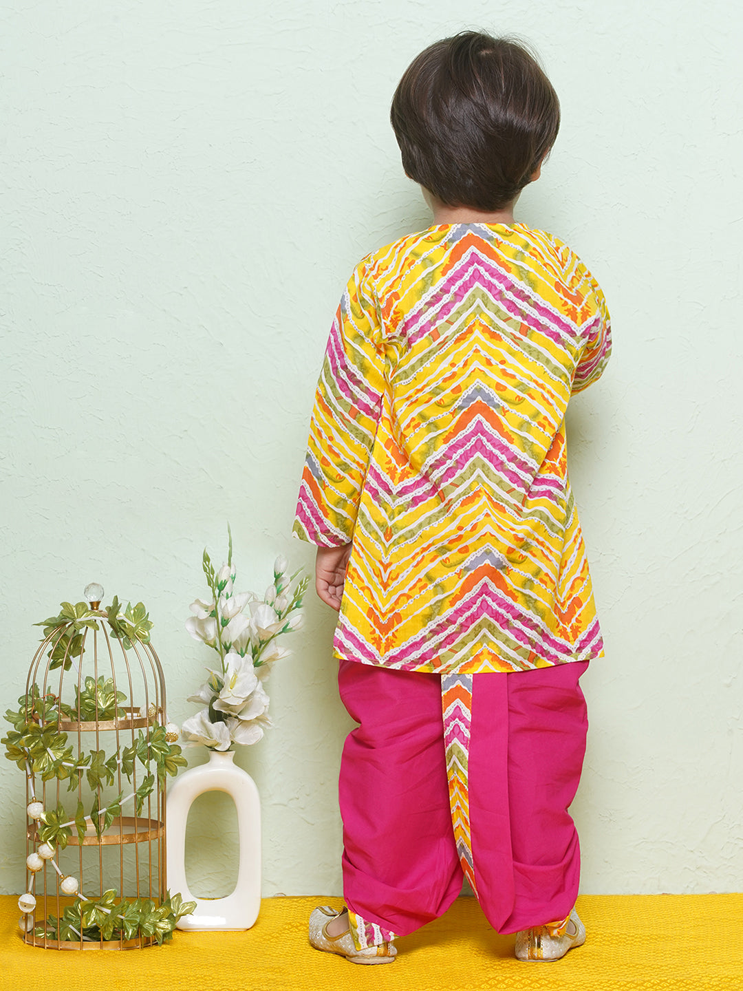 Kids Boys Pink Printed Pure Cotton Dhoti Set - AJ Dezines